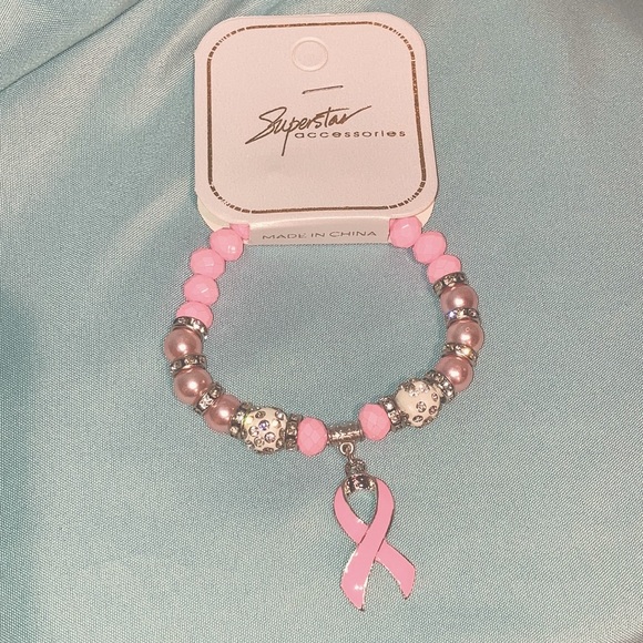 Breast Cancer Awareness Gemstone Silver Bracelet - Picture 1 of 8